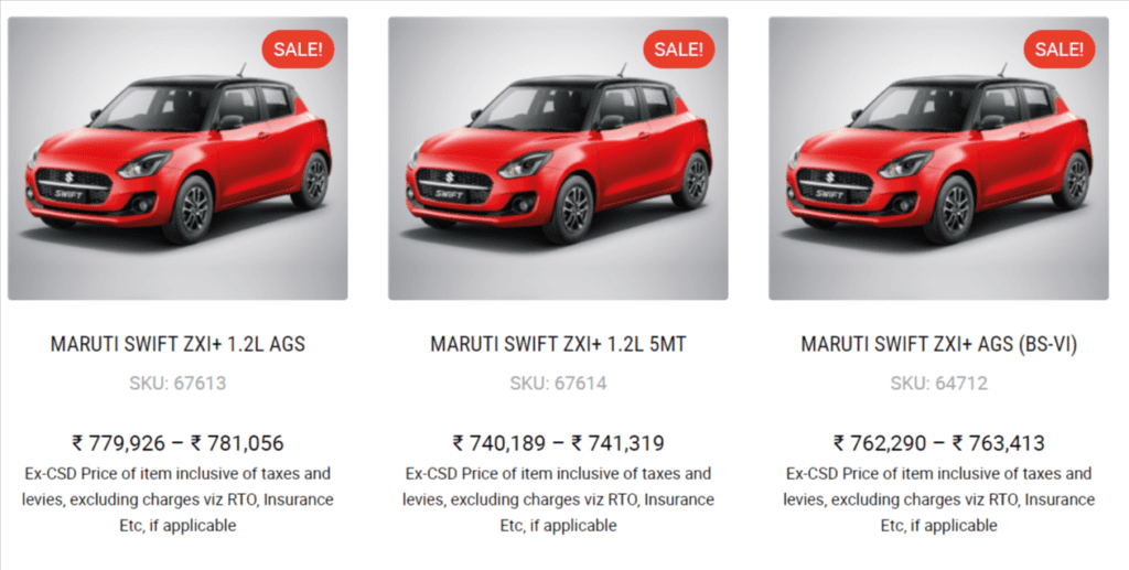 Search Results for MARUTI SWIFT – Canteen Stores Departments