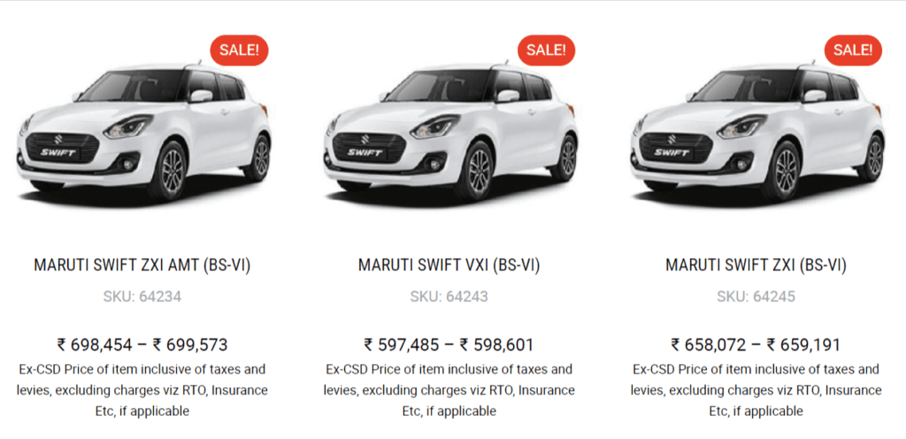 Search Results for MARUTI SWIFT – Canteen Stores Departments2