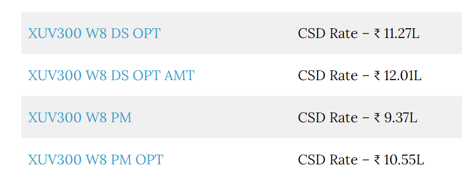 xuv300 csd price 1